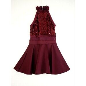 WEISSMAN Junior Gills' Ballroom Dance Dress LC Burgundy Sequins Performance #04